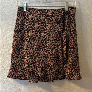 Woven Pink Black and Orange Mini Wrap Skirt with Ruffles